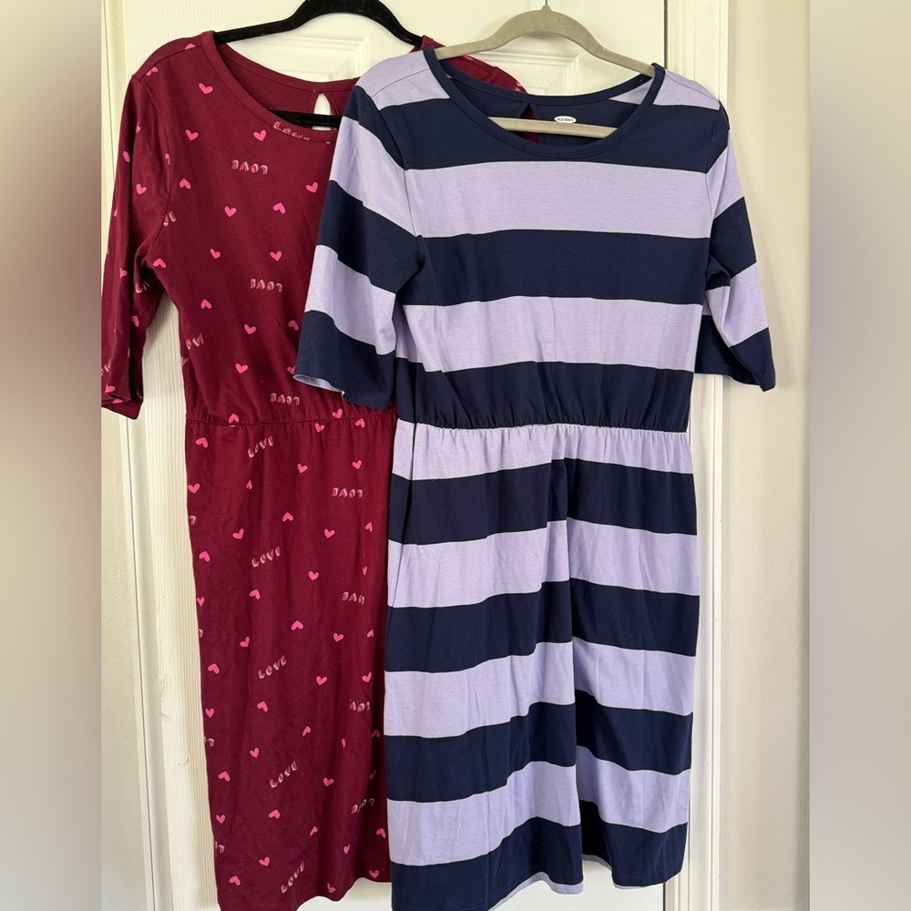 2 Dress Bundle Old Navy Valentine’S hearts Purple Stripe Dress Girls XXL 16 plus